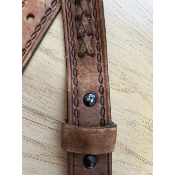 vintage TOOLED buckle belt 34 cowhide WESTERN braided RODEO brown COWBOY - Picture 13 of 15